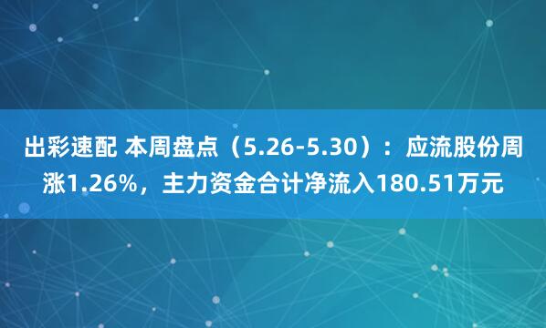 出彩速配 本周盘点（5.26-5.30）：应流股份周涨1.26%，主力资金合计净流入180.51万元