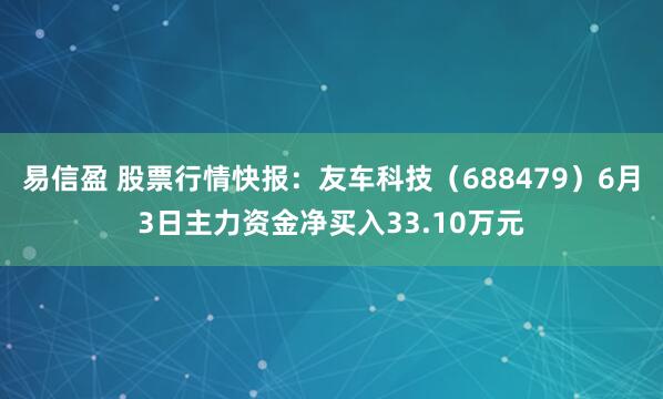 易信盈 股票行情快报：友车科技（688479）6月3日主力资金净买入33.10万元